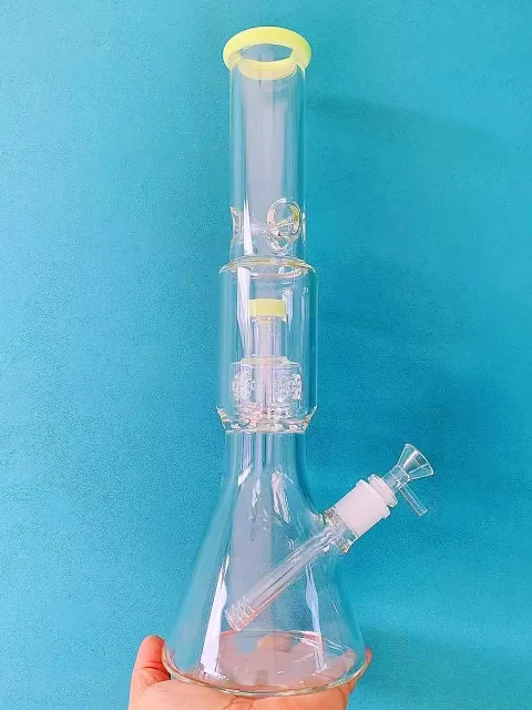 16" Spring Green Multi-Chamber Beaker Bong with Floral Perc
