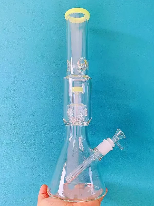 16" Spring Green Multi-Chamber Beaker Bong with Floral Perc