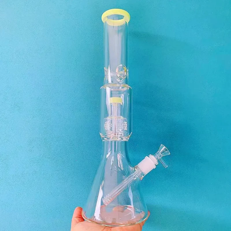 16" Spring Green Multi-Chamber Beaker Bong with Floral Perc