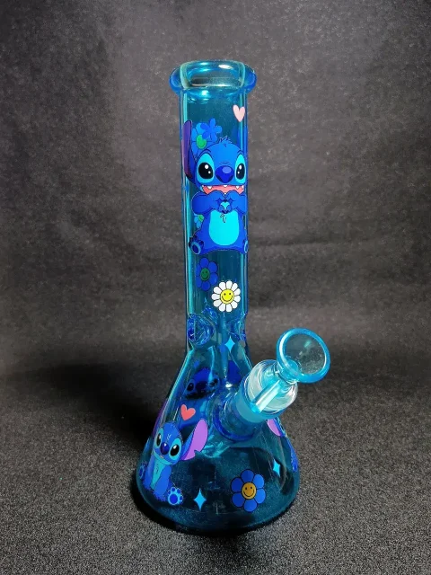 Stitch Disney Blue Smiley Daisy Beaker Glass Bong