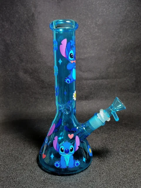 Stitch Disney Blue Smiley Daisy Beaker Glass Bong Stitch Disney Blue Smiley Daisy Beaker Glass Bong