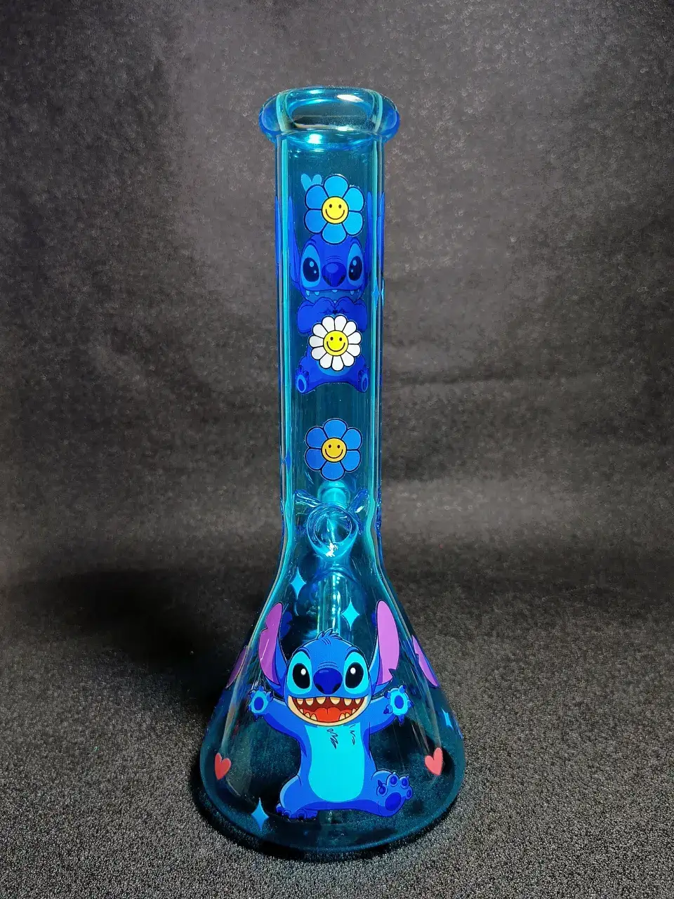 Stitch Disney Blue Smiley Daisy Beaker Glass Bong