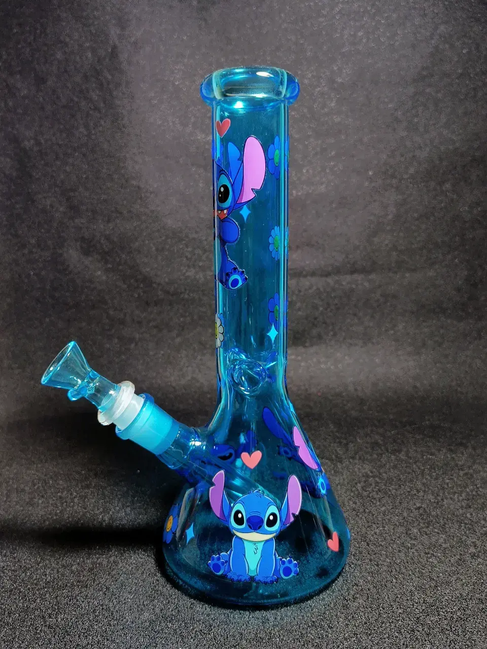 Stitch Disney Blue Smiley Daisy Beaker Glass Bong