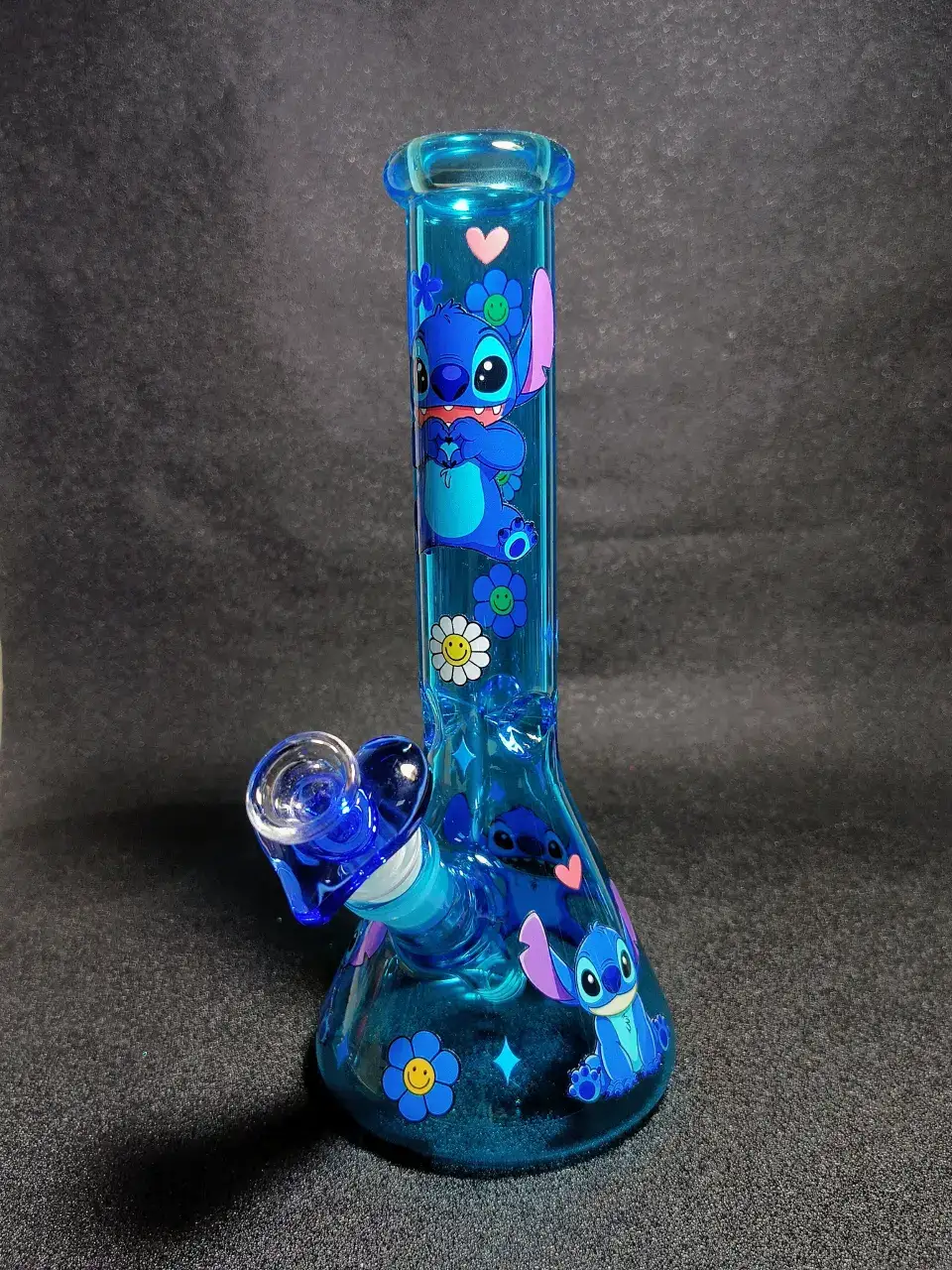 Stitch Disney Blue Smiley Daisy Beaker Glass Bong