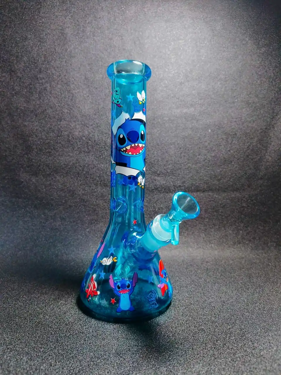 10" Stitch Surf Blue Iridescent Beaker Glass Bong