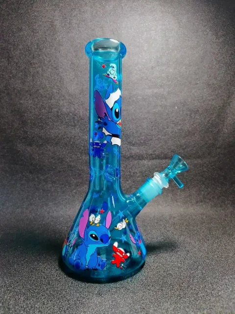 10″ Stitch Surf Blue Iridescent Beaker Glass Bong 10" Stitch Surf Blue Iridescent Beaker Glass Bong