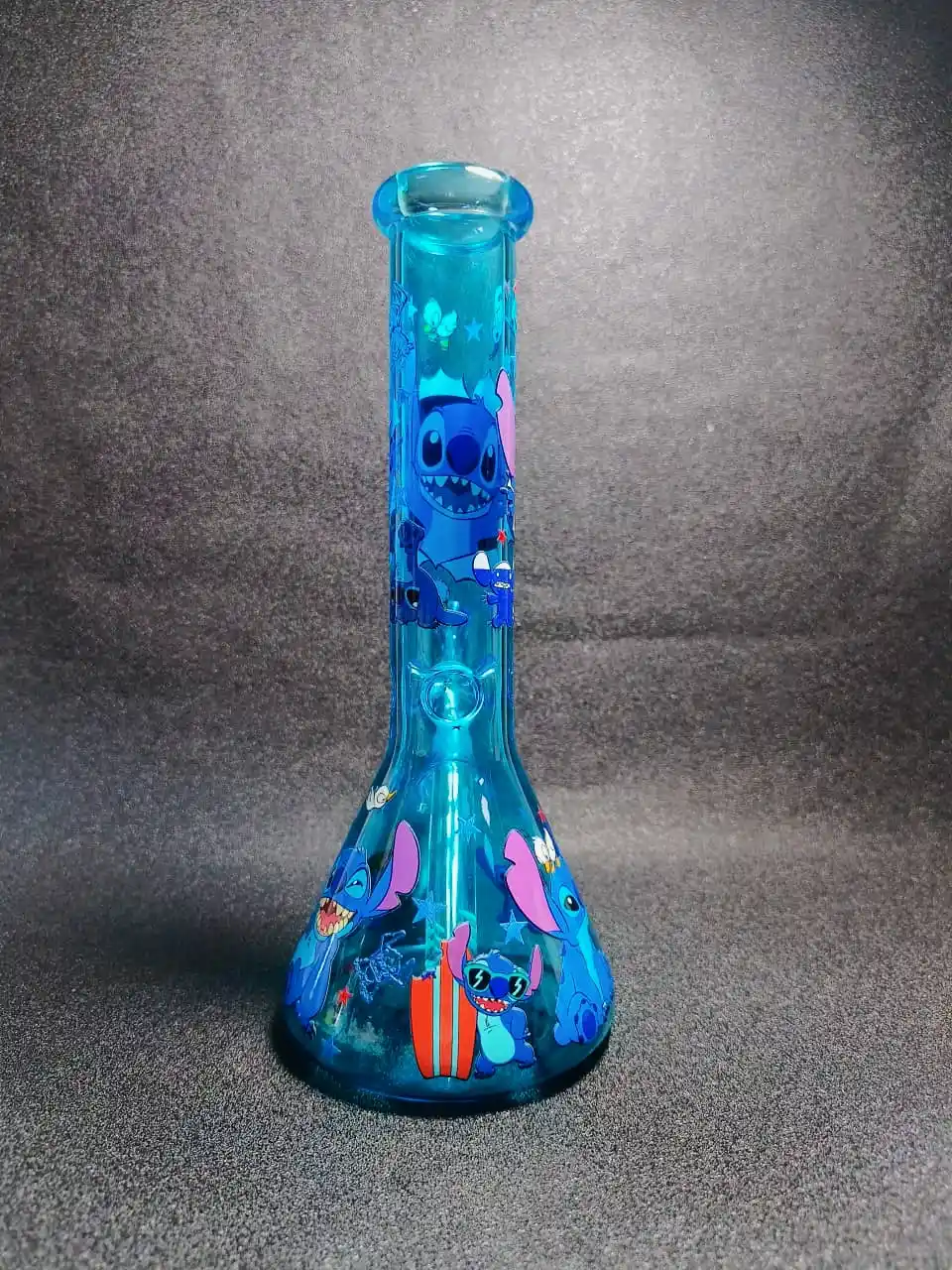 10" Stitch Surf Blue Iridescent Beaker Glass Bong