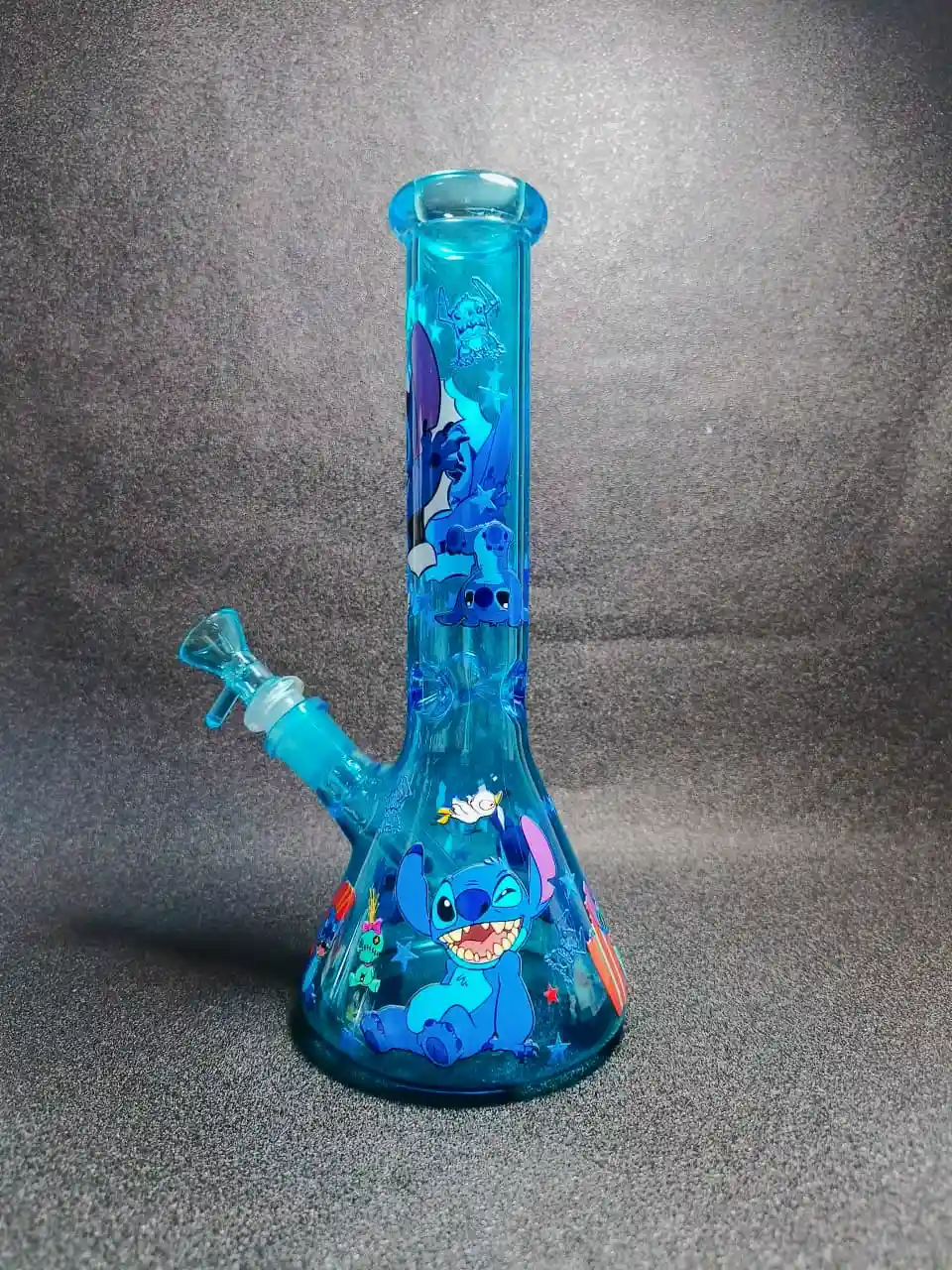 10" Stitch Surf Blue Iridescent Beaker Glass Bong