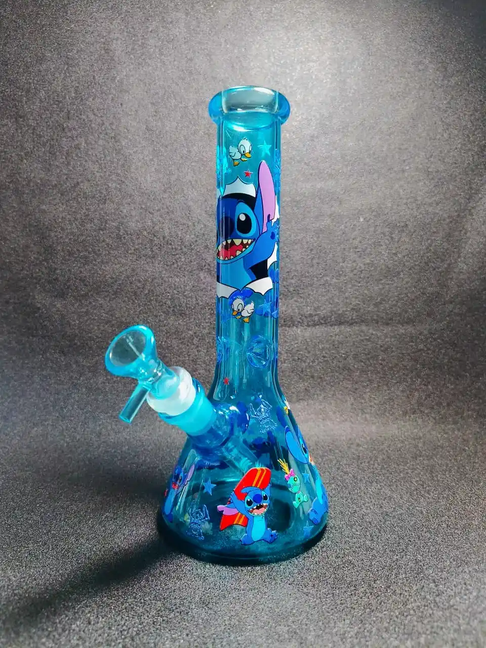 10" Stitch Surf Blue Iridescent Beaker Glass Bong