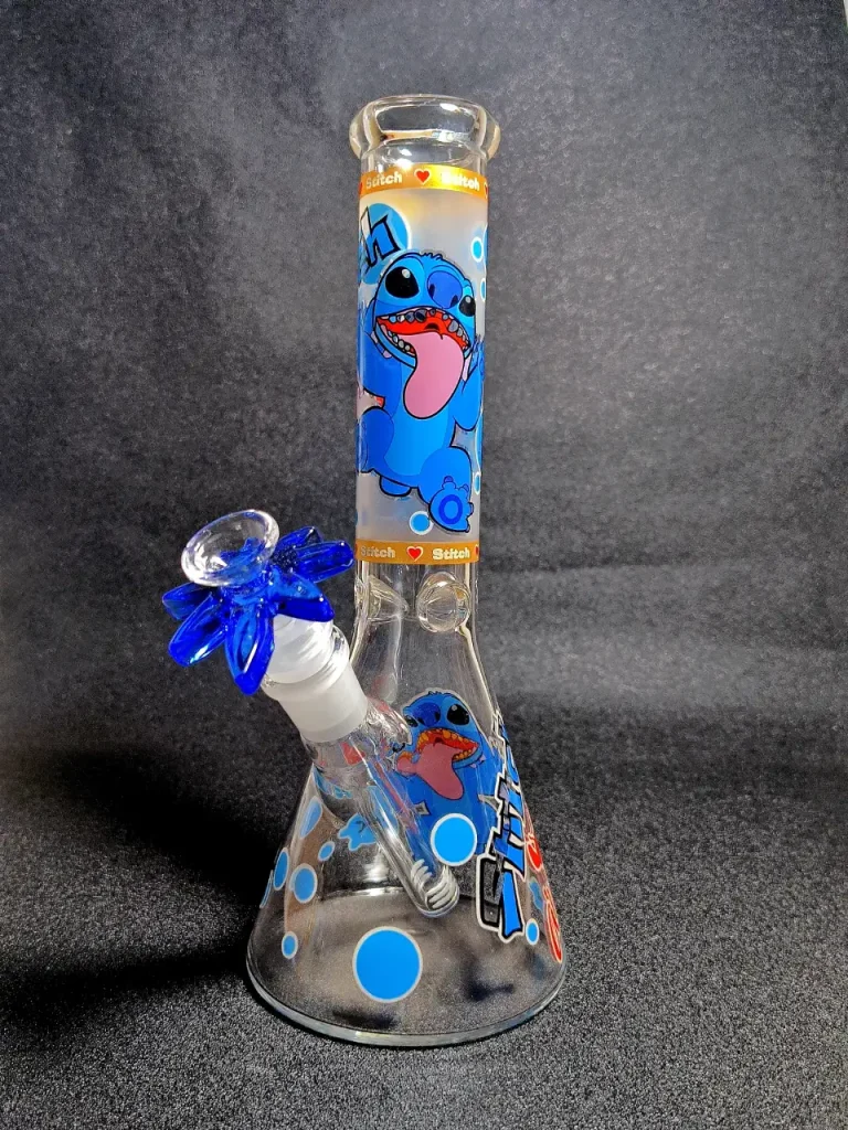 10" Stitch Disney Tongue-Out Bubble Beaker Glass Bong