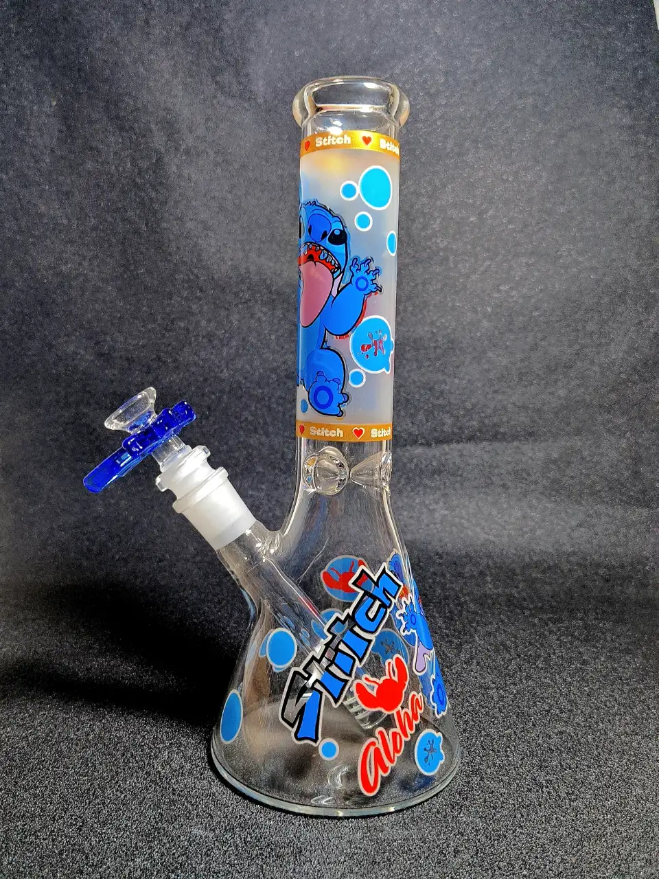 10" Stitch Disney Tongue-Out Bubble Beaker Glass Bong