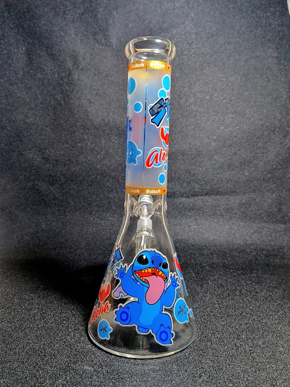 10" Stitch Disney Tongue-Out Bubble Beaker Glass Bong