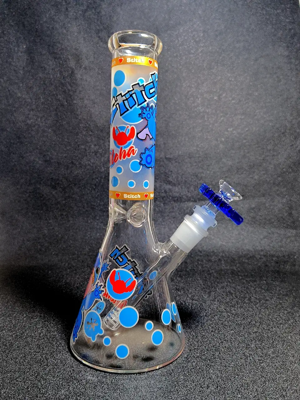 10" Stitch Disney Tongue-Out Bubble Beaker Glass Bong