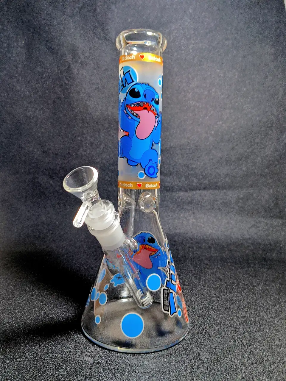 10" Stitch Disney Tongue-Out Bubble Beaker Glass Bong