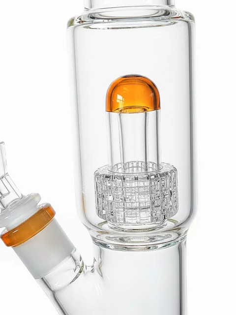 13″ Straight Tube Glass Bong Matrix Perc | Amber Accent 13″ Straight Tube Glass Bong Matrix Perc | Amber Accent