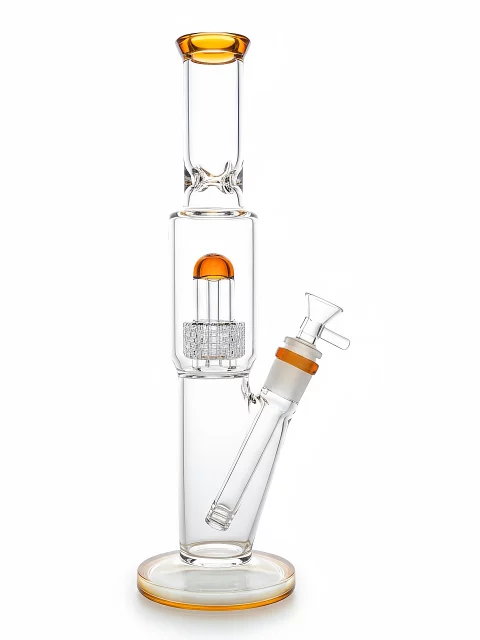 13″ Straight Tube Glass Bong Matrix Perc | Amber Accent