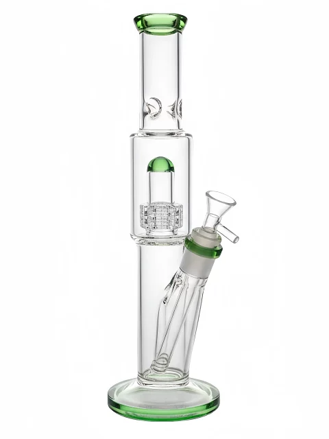 13″ Straight Tube Glass Bong Matrix Perc | Green Accent