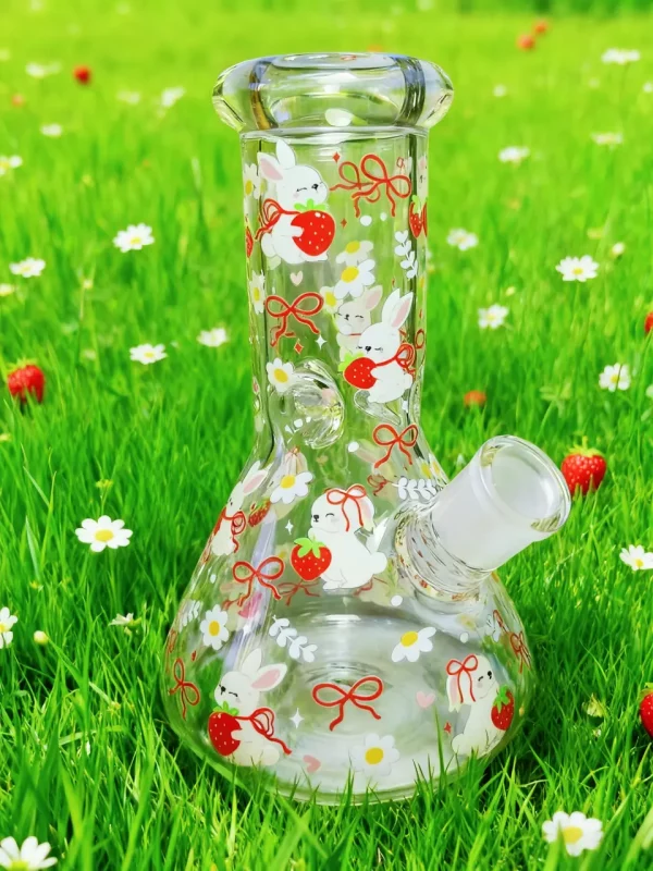 8" 5mm Strawberry & Daisy Bunny Beaker Glass Bong