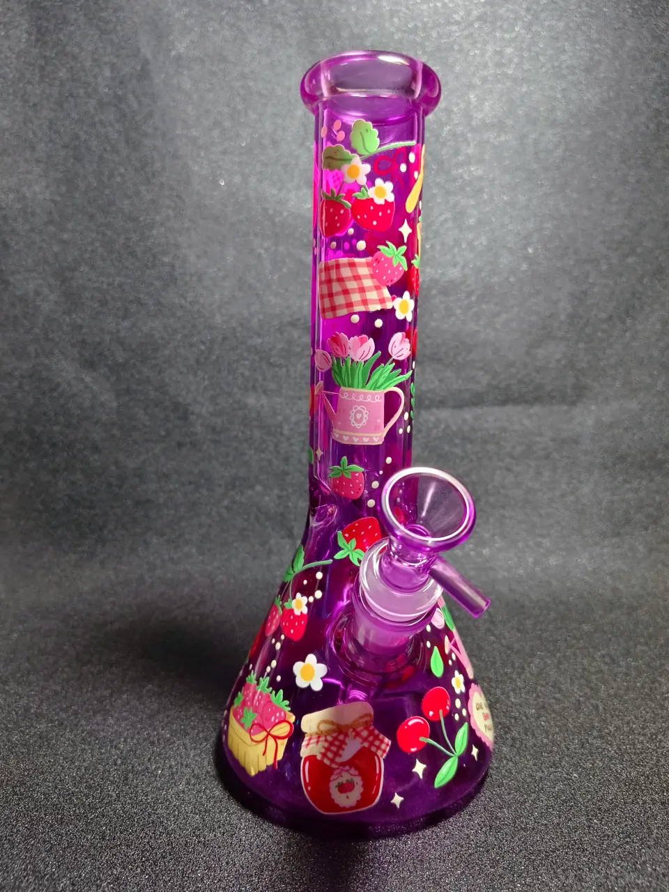 Strawberry Picnic Jam Jar Red Gingham Purple Beaker Glass Bong