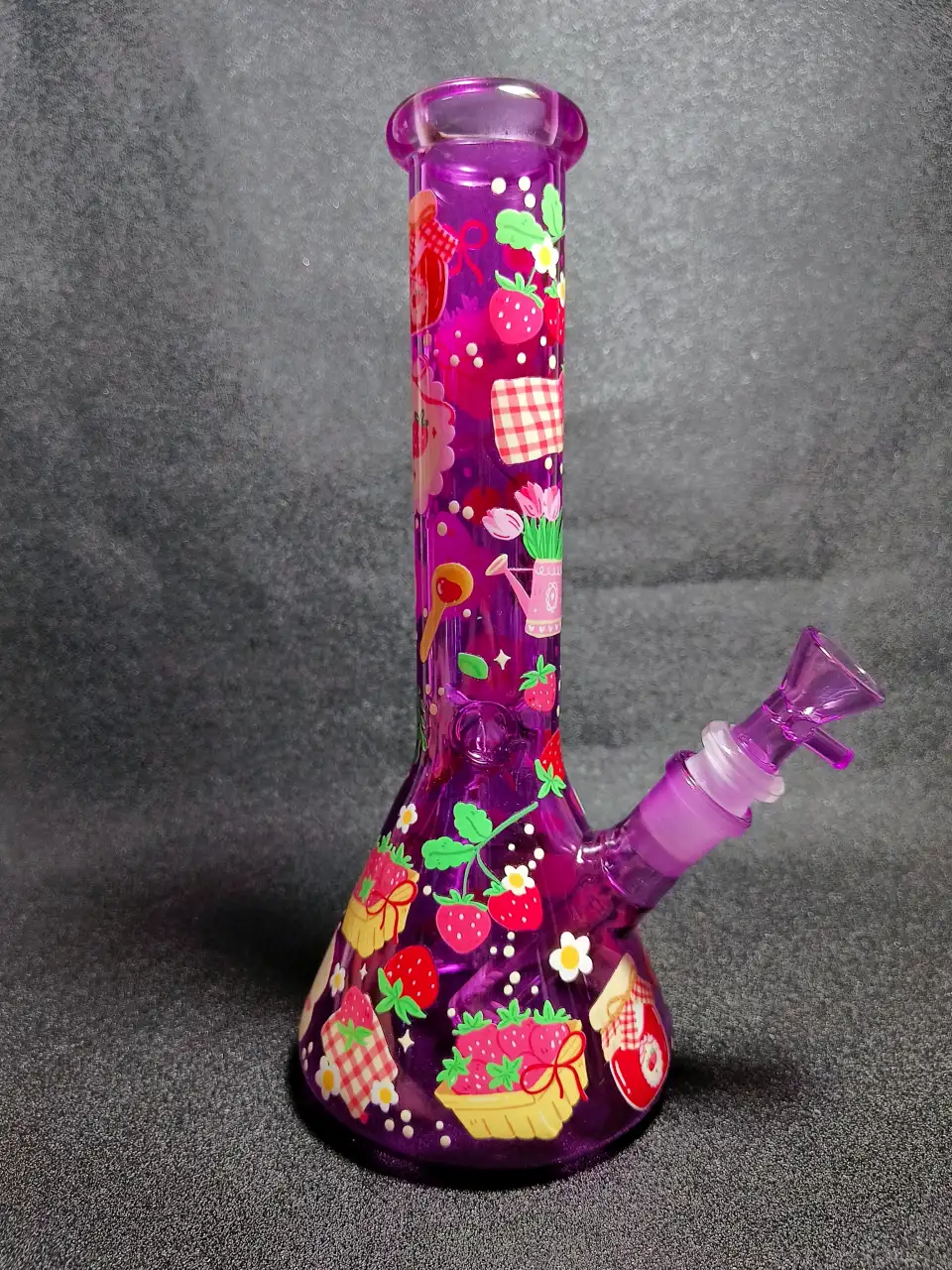 Strawberry Picnic Jam Jar Red Gingham Purple Beaker Glass Bong