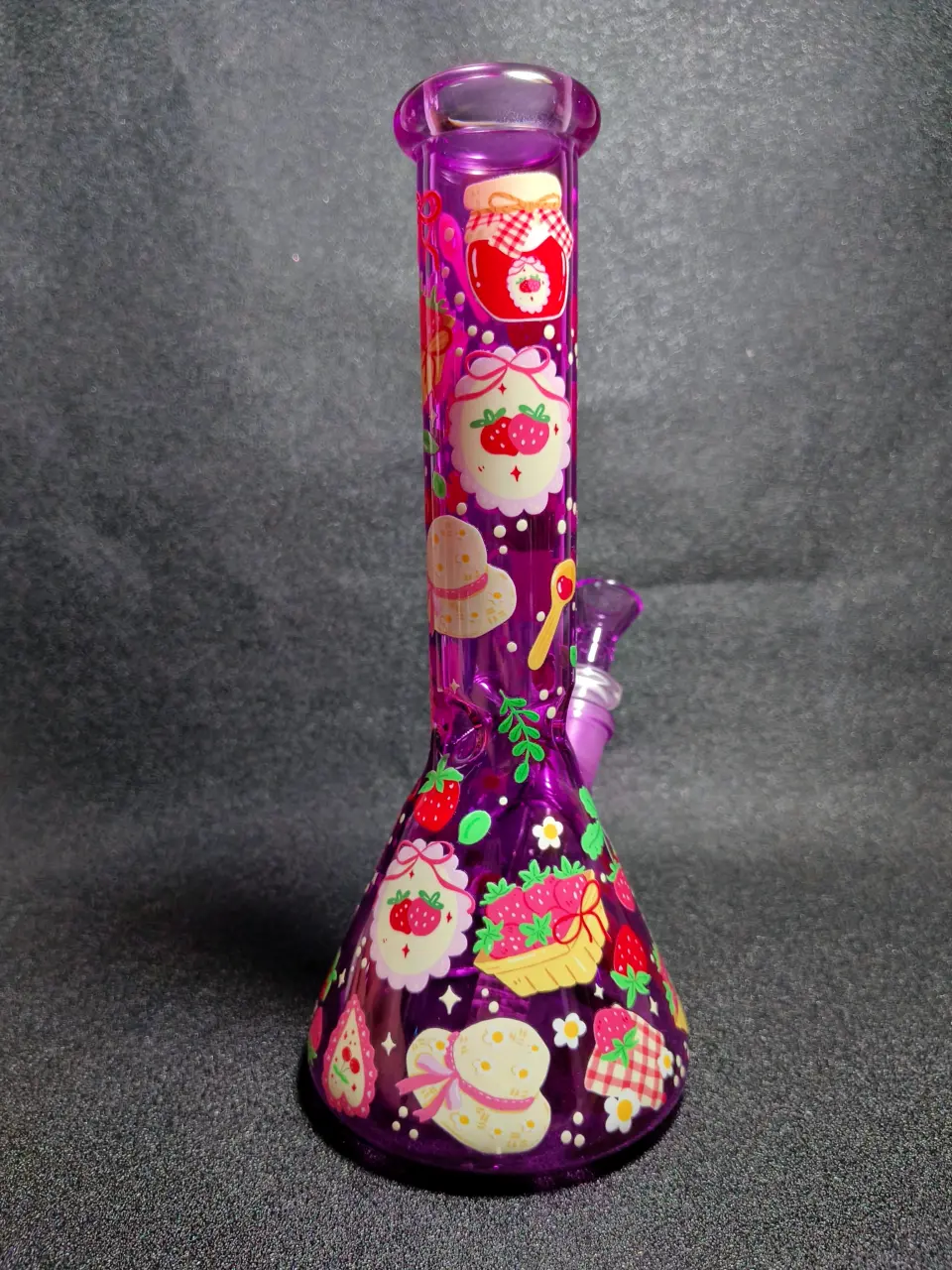 Strawberry Picnic Jam Jar Red Gingham Purple Beaker Glass Bong