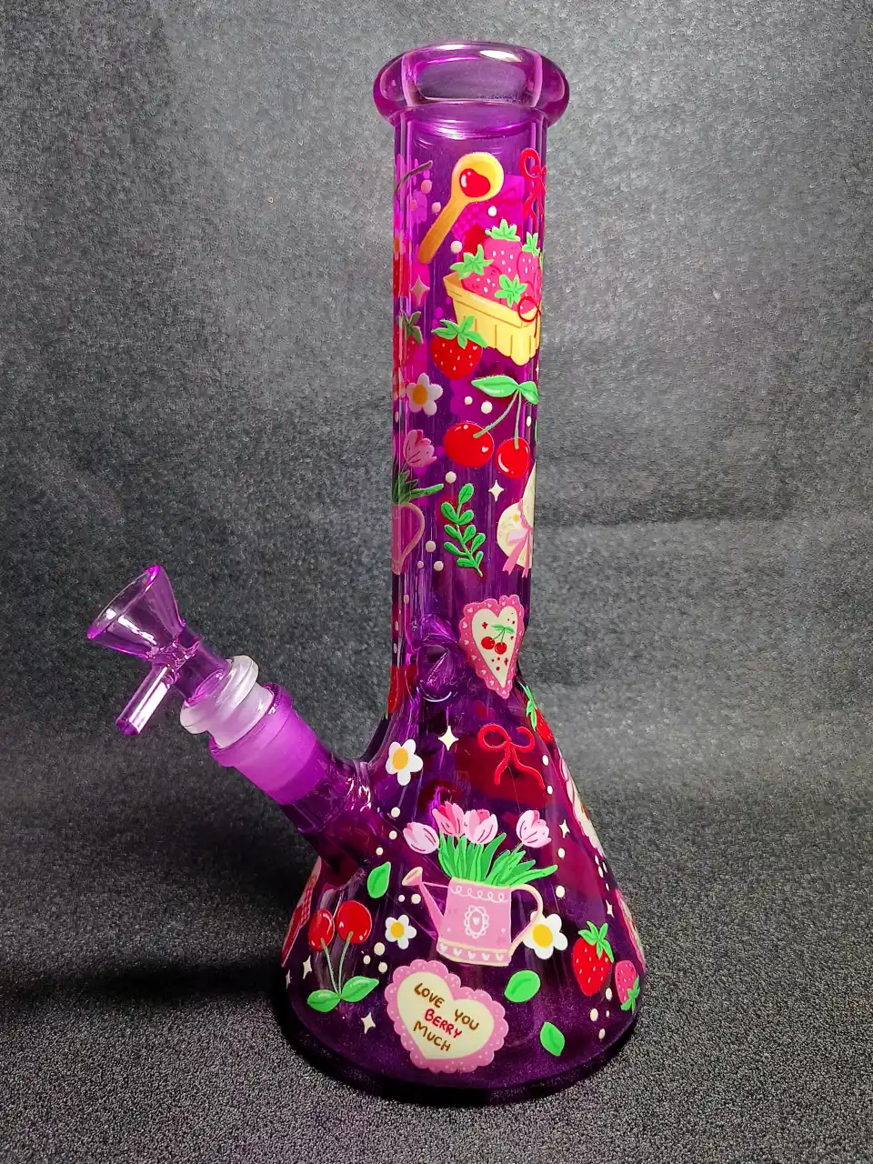 Strawberry Picnic Jam Jar Red Gingham Purple Beaker Glass Bong