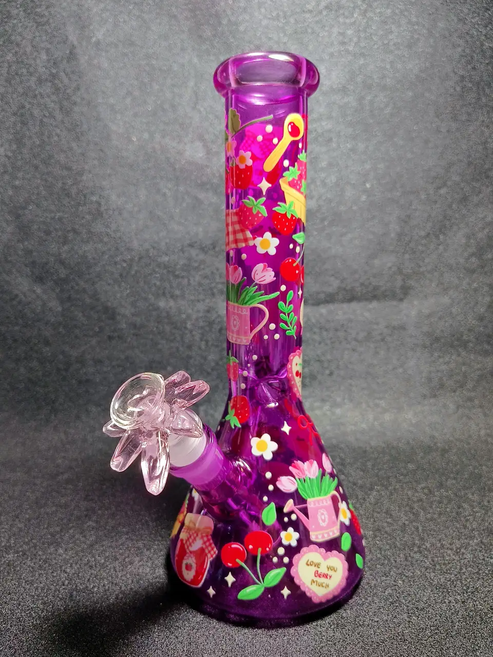 Strawberry Picnic Jam Jar Red Gingham Purple Beaker Glass Bong