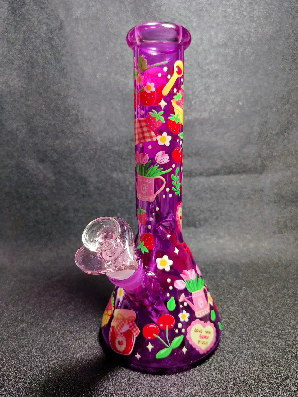 Strawberry Picnic Jam Jar Red Gingham Purple Beaker Glass Bong