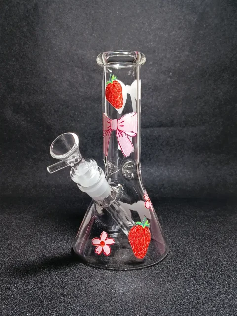 Strawberry Pink Ribbon & Blossom Cottagecore Beaker Glass Bong