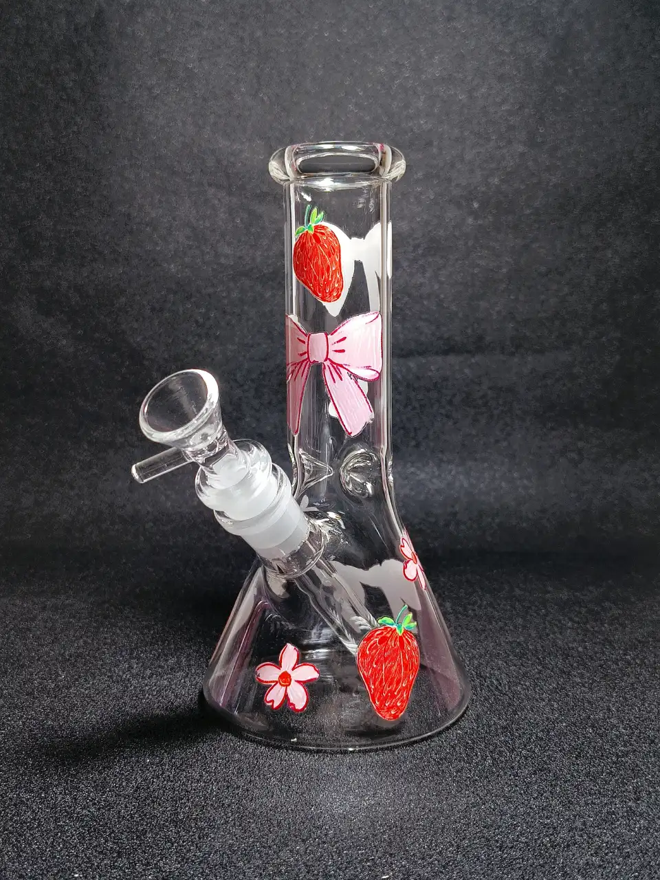 Strawberry Pink Ribbon & Blossom Cottagecore Beaker Glass Bong