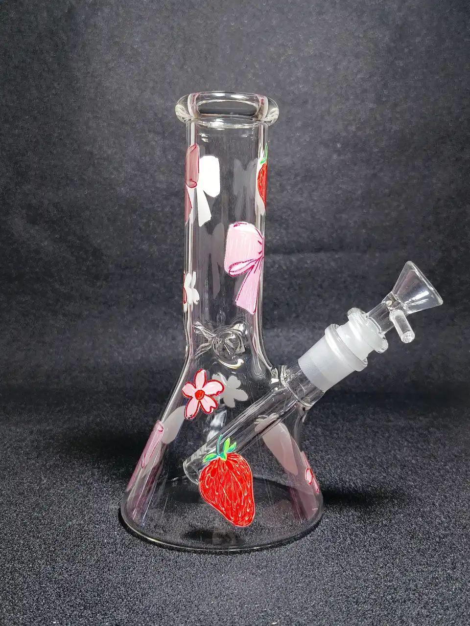 Strawberry Pink Ribbon & Blossom Cottagecore Beaker Glass Bong