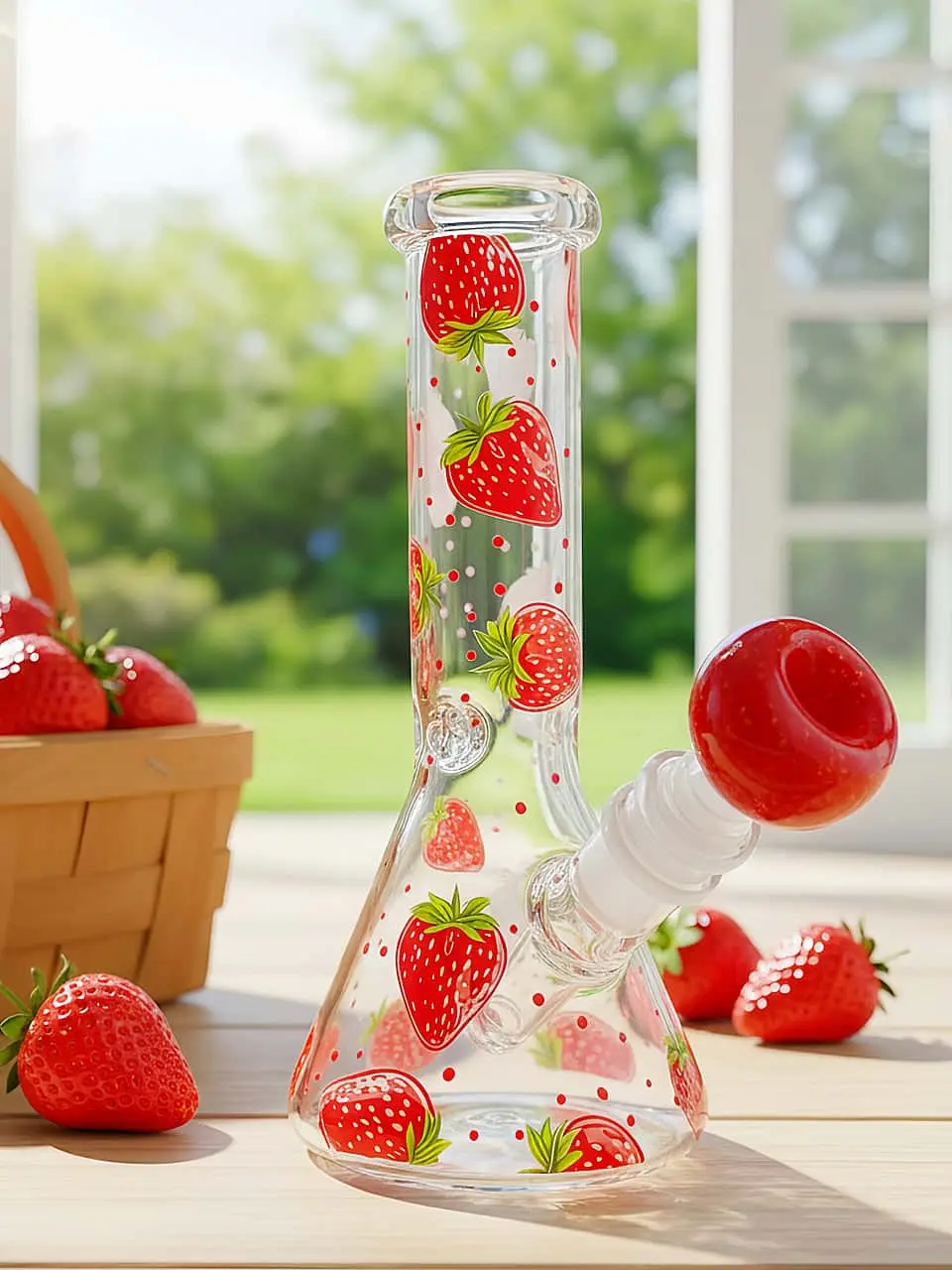 8″ Strawberry Polka Dot Mini Beaker Glass Bong
