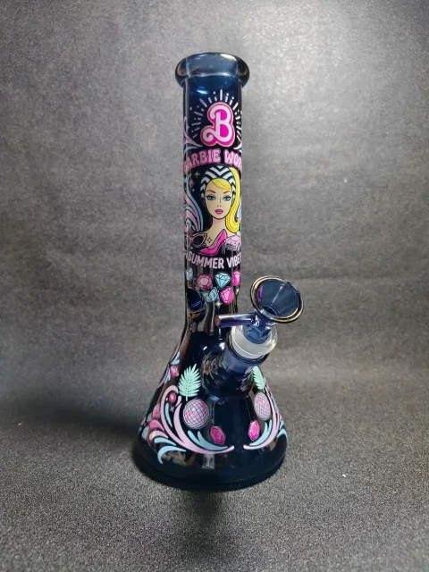 10" Summer Retro Barbie Black Beaker Glass Bong