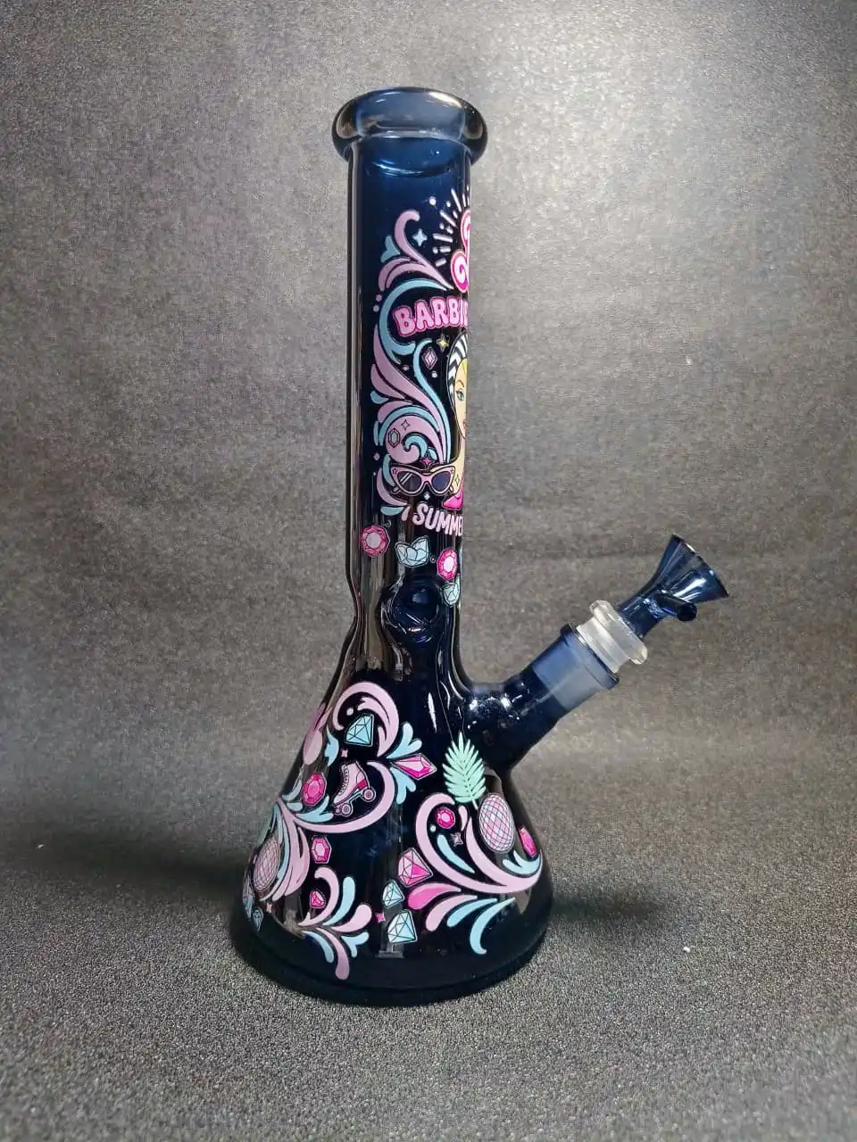 10" Summer Retro Barbie Black Beaker Glass Bong