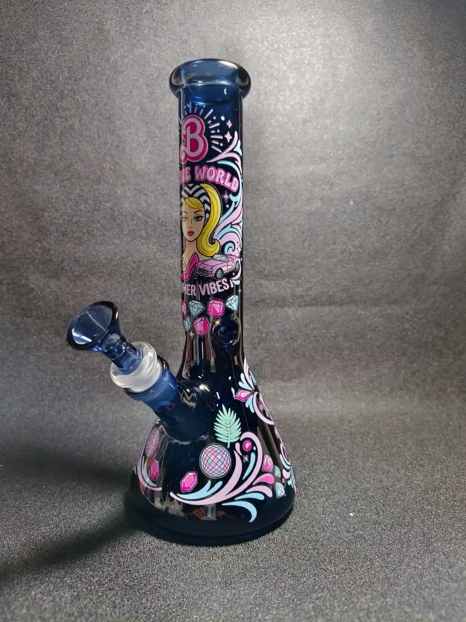 10" Summer Retro Barbie Black Beaker Glass Bong
