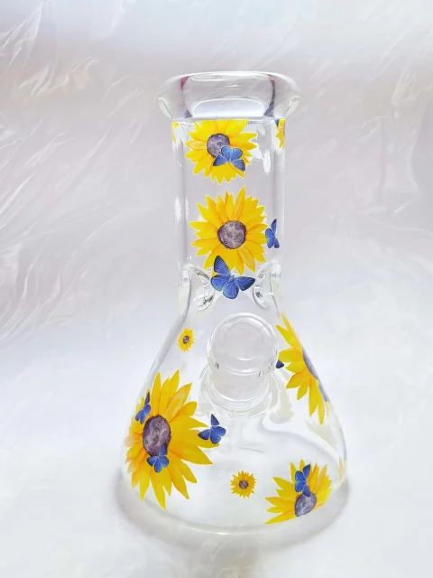 8" Sunflower Butterfly Beaker Glass Bong