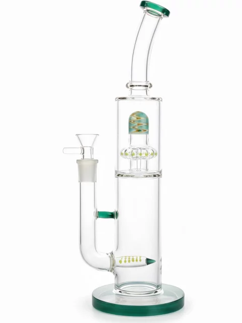 13″ Teal Straight Tube Bong with Inline & Disc Percs