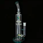 13″ Teal Straight Tube Bong with Inline & Disc Percs