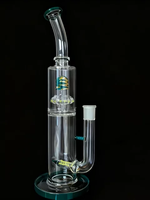 13″ Teal Straight Tube Bong with Inline & Disc Percs
