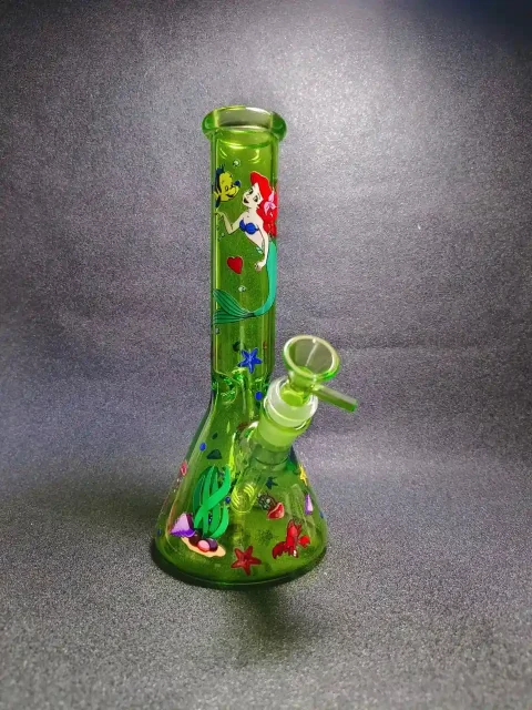 10" The Little Mermaid Green Iridescent Beaker Glass Bong