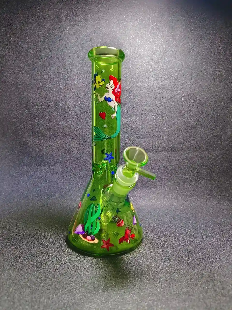 10" The Little Mermaid Green Iridescent Beaker Glass Bong