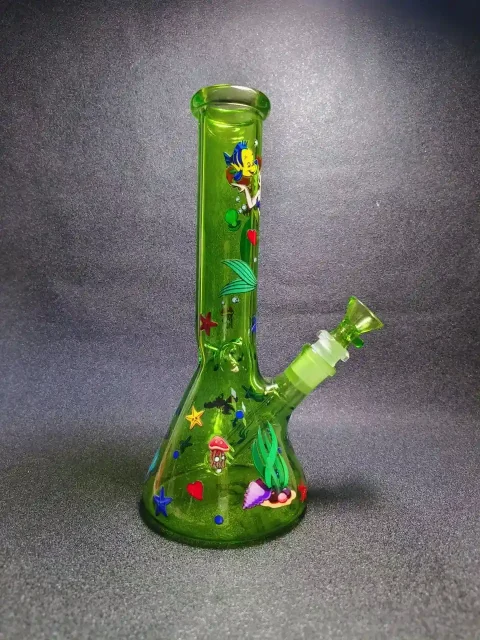 10″ The Little Mermaid Green Iridescent Beaker Glass Bong 10" The Little Mermaid Green Iridescent Beaker Glass Bong
