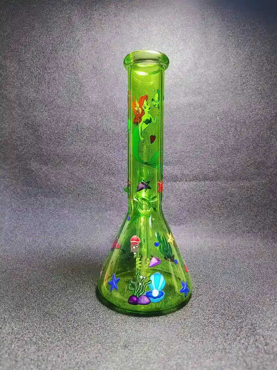 10" The Little Mermaid Green Iridescent Beaker Glass Bong