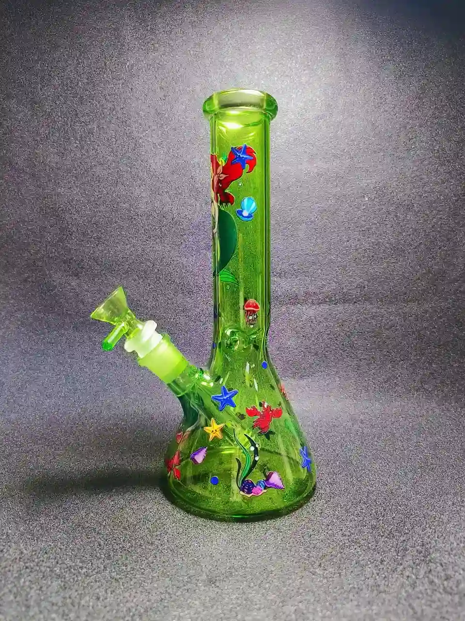 10" The Little Mermaid Green Iridescent Beaker Glass Bong