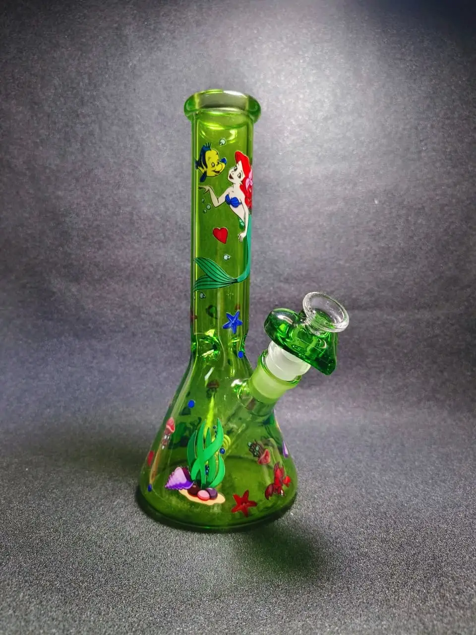 10" The Little Mermaid Green Iridescent Beaker Glass Bong