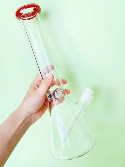 14" Beaker Bong 7mm Thick with Northstar Red Accents & Tricolor Ice Catcher