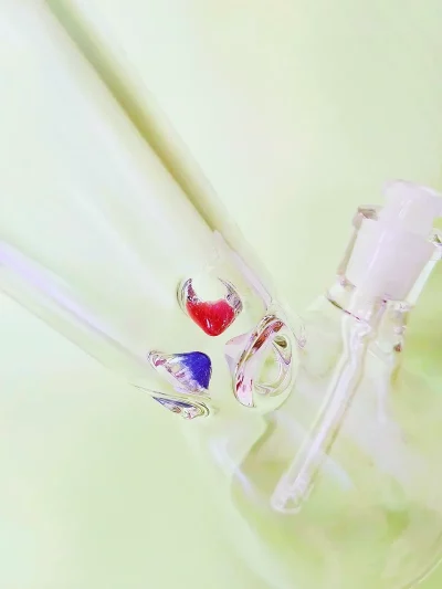 14" Beaker Bong 7mm Thick with Northstar Red Accents & Tricolor Ice Catcher