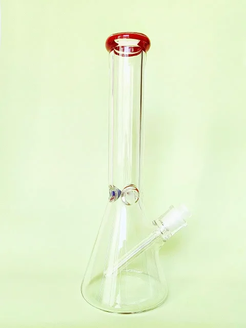 14" Beaker Bong 7mm Thick with Northstar Red Accents & Tricolor Ice Catcher