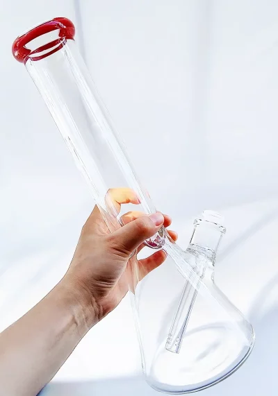 14" Beaker Bong 7mm Thick with Northstar Red Accents & Tricolor Ice Catcher