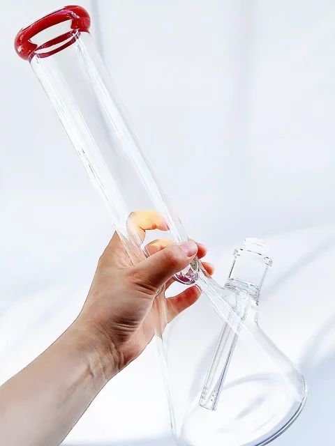 14" Beaker Bong 7mm Thick with Northstar Red Accents & Tricolor Ice Catcher